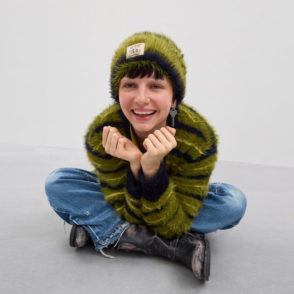 COACH®,Fuzzy Knit Beanie,Multi Color,Detail View