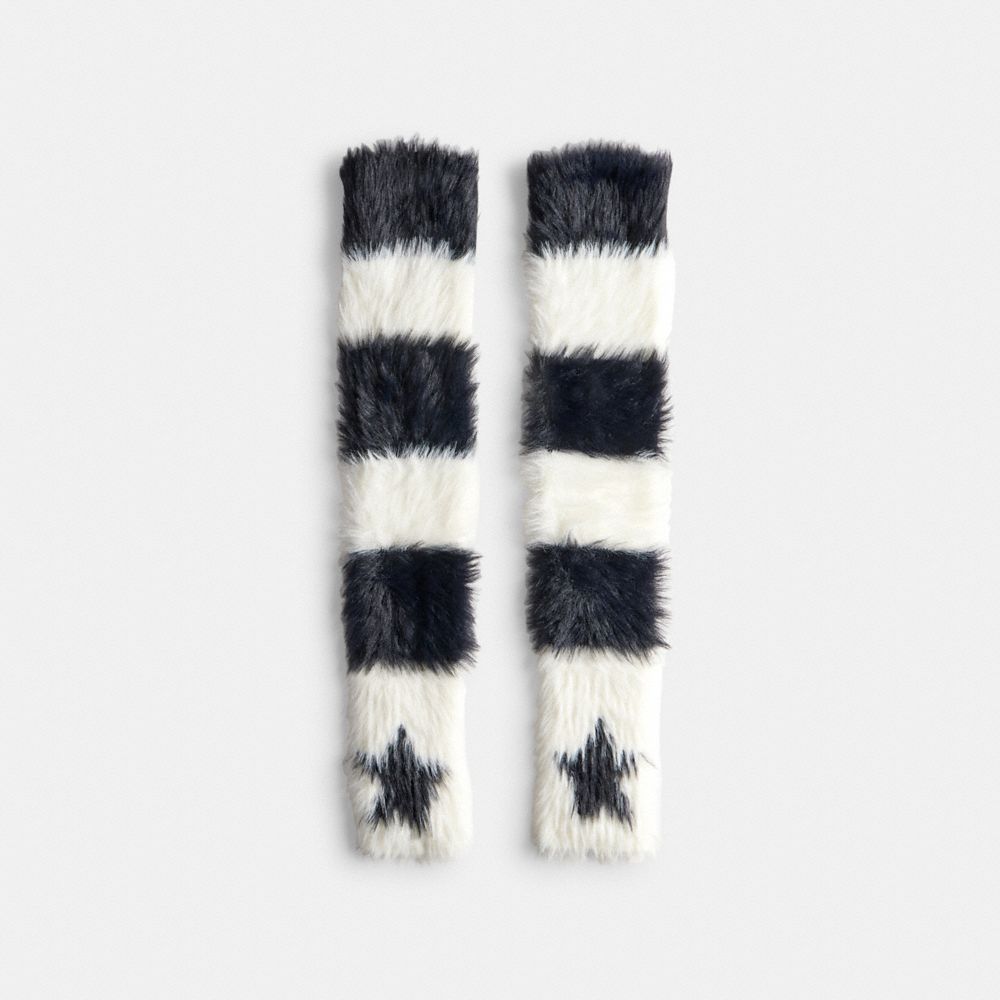 COACH®,Fuzzy Knit Arm Warmers With Star Graphic,,Front View