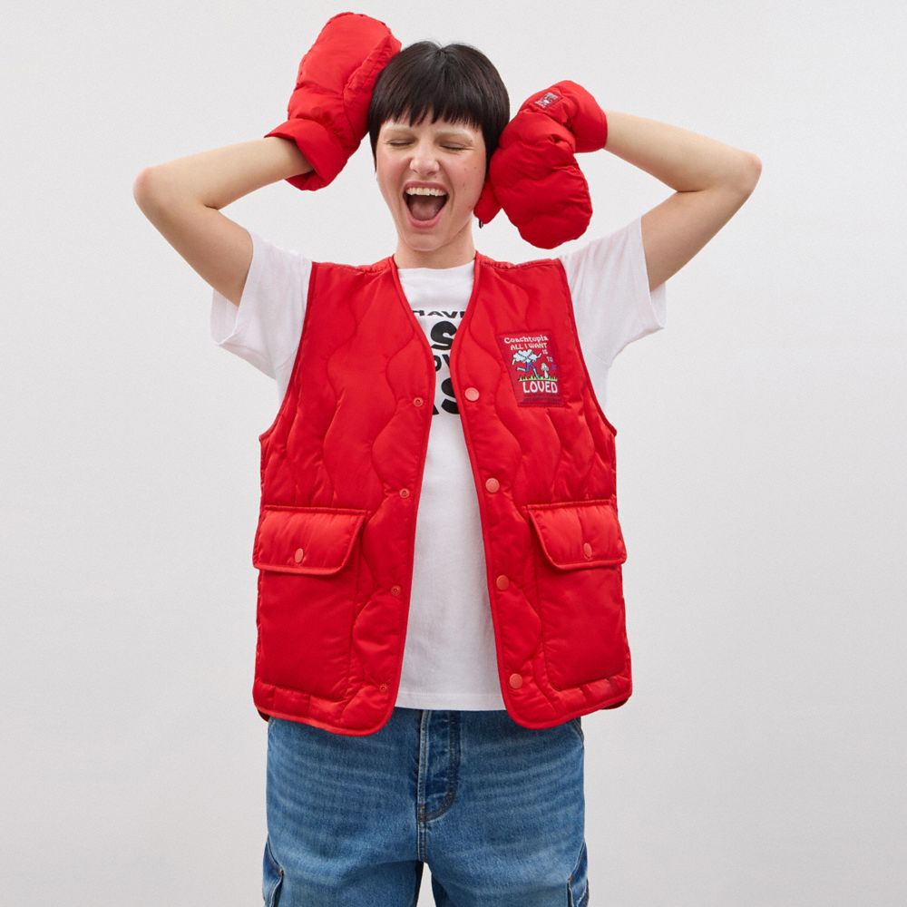 Coach Topia Loop Mittens In Rosebud Red