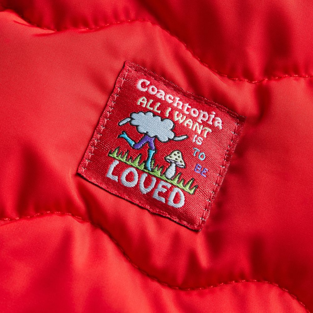 COACH®,Coachtopia Loop Mittens,Recycled Polyester,Mittens,Logo,Eco-Friendly,Casual,Red,Closer View