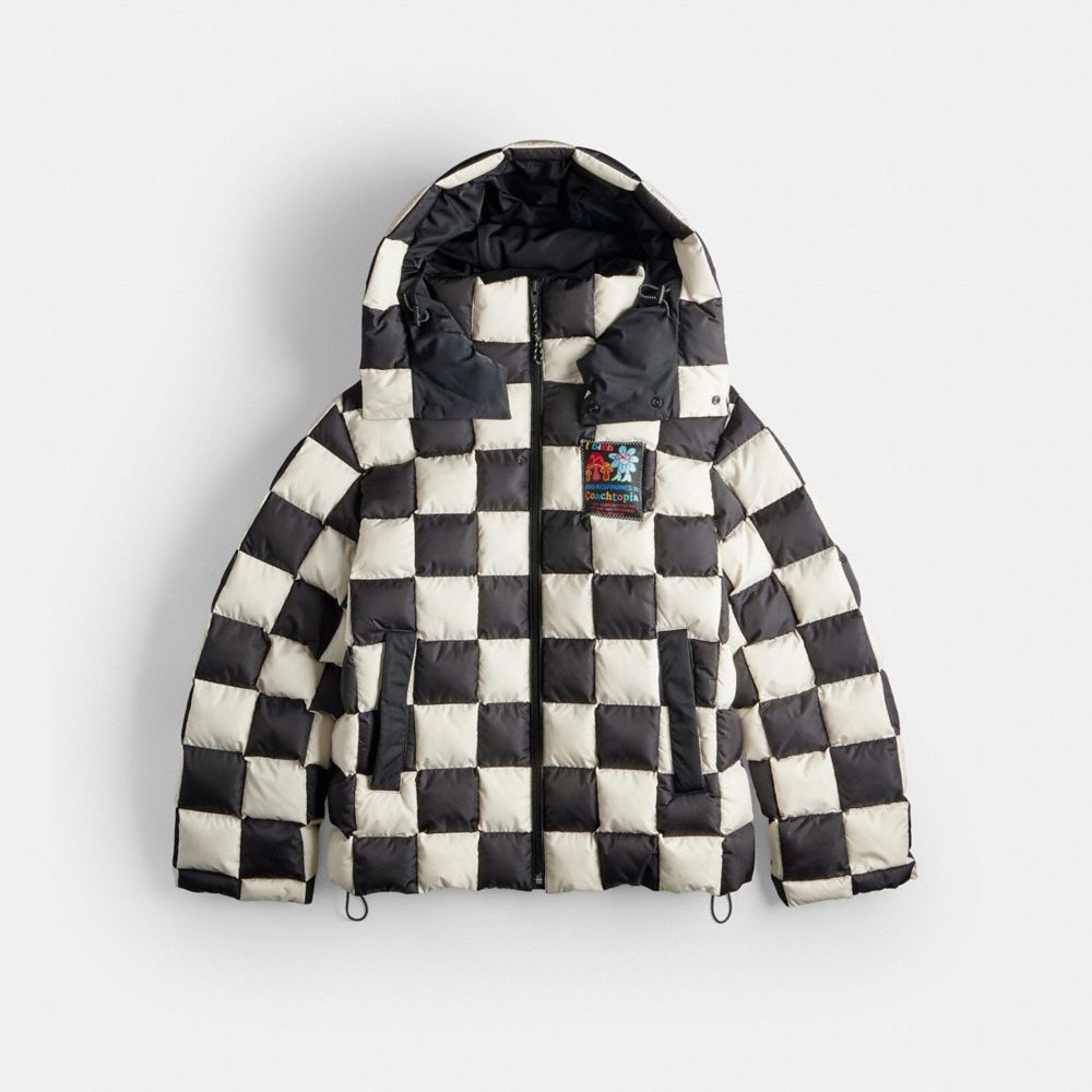 COACH®,Coachtopia Loop Puffer Jacket With Checkerboard Quilting,,Front View