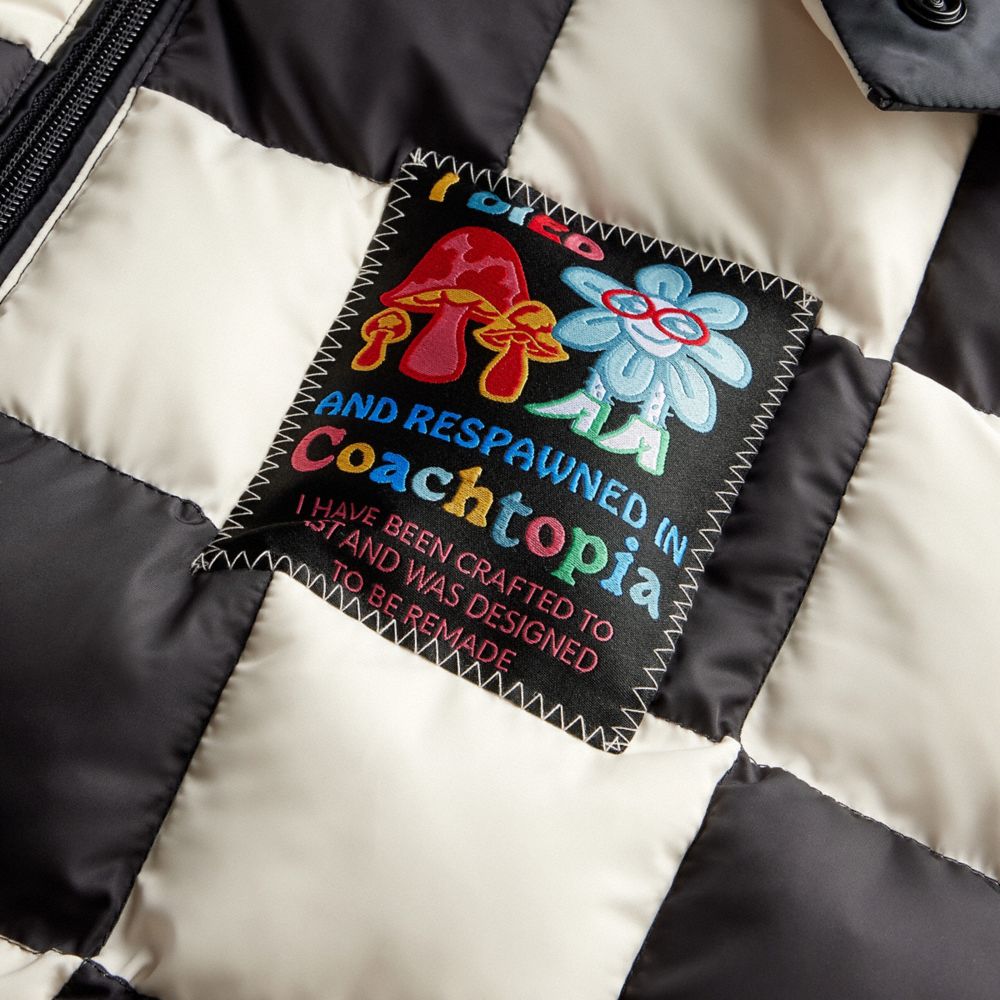 Coach Topia Loop Puffer Jacket With Checkerboard Quilting In Black/cloud