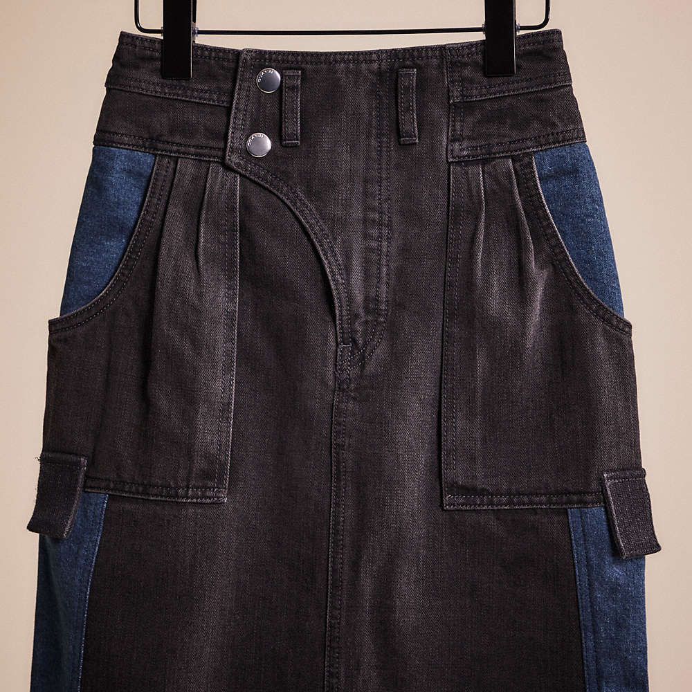 Shop Coach Restored Denim Skirt In Black