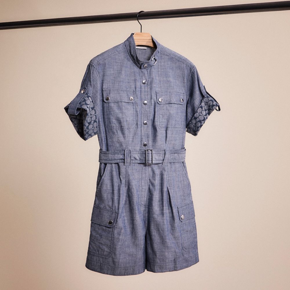 COACH®,RESTORED BELTED ROMPER,Chambray,Front View