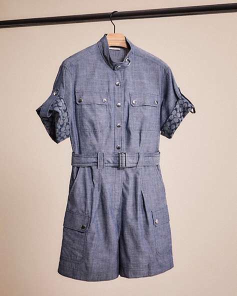 COACH®,RESTORED BELTED ROMPER,Chambray,Front View
