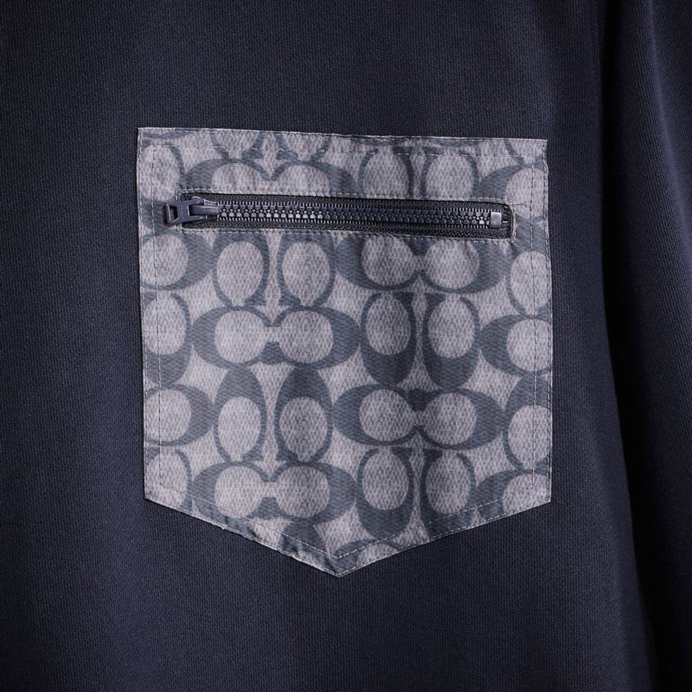 COACH®,Restored Signature Essential Sweatshirt,Cotton,Knit,Cotton Knit,Chambray,Sweatshirt,Applique,Logo,Eco-Friendly,Sust...,Navy,Scale View