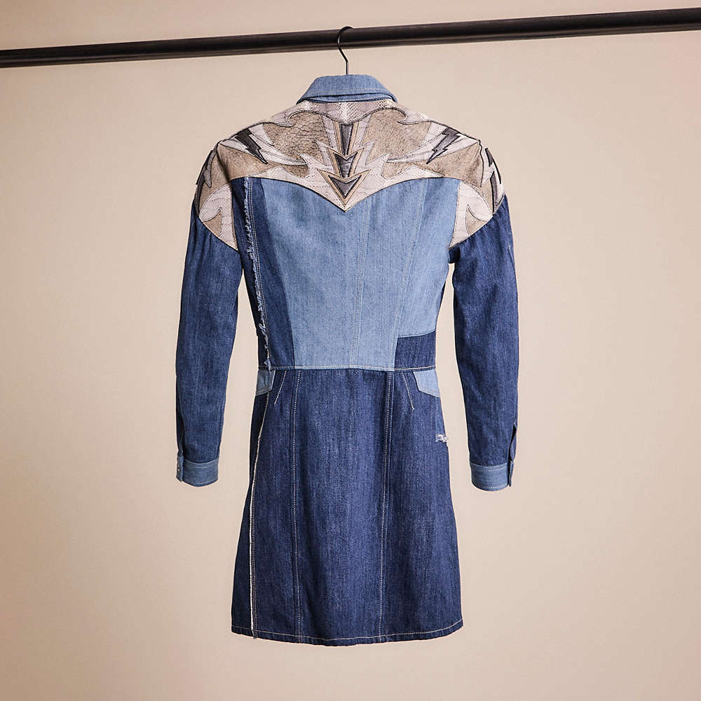 Shop Coach Restored Denim Leather Patchwork Dress In Blue