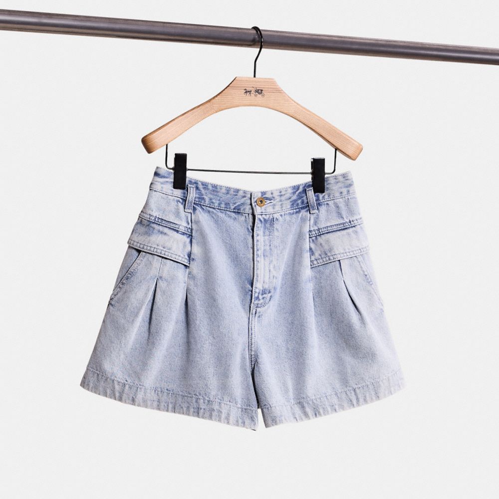 COACH®,RESTORED DENIM SHORTS,Vintage Stone Wash,Front View