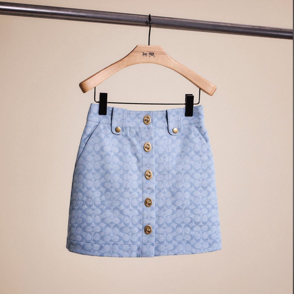 COACH®,RESTORED CHAMBRAY MINI SKIRT,Sig C Chambray,Front View