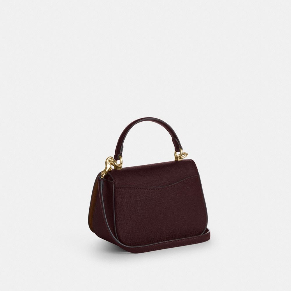 COACH®,Lysa Top Handle Bag,Leather,Crossbody,Metal,Embossed,Logo,Casual,Brown,Angle View