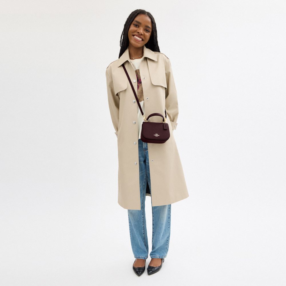 COACH®,Lysa Top Handle Bag,Leather,Crossbody,Metal,Embossed,Logo,Casual,Brown,Detail View