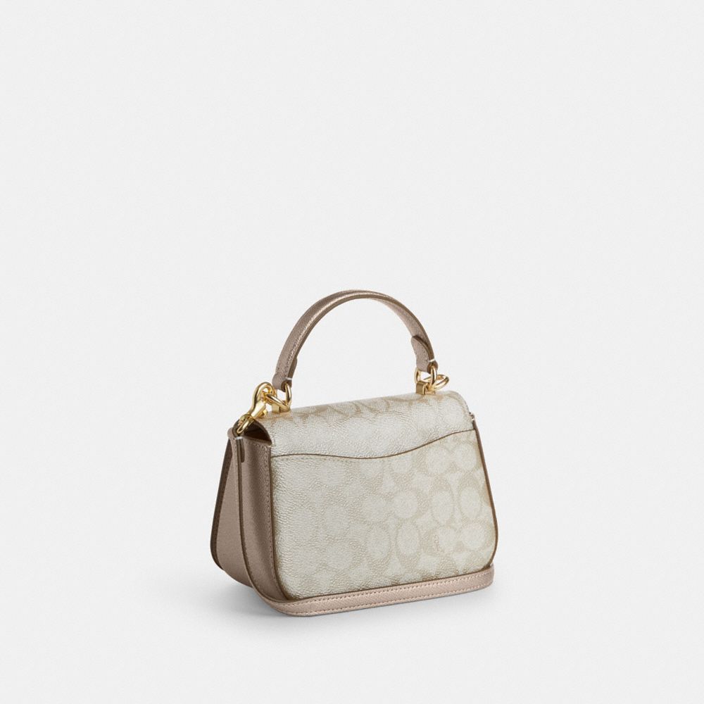 COACH®,Lysa Top Handle Bag In Signature Canvas,Leather,Canvas,Crossbody,Day Party,Cream,Angle View