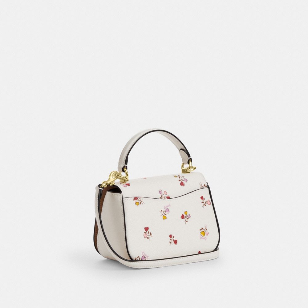 COACH®,Lysa Top Handle Bag With Heart Print,Leather,Crossbody,Embossed,Logo,Metal,Day Party,Cream,Angle View