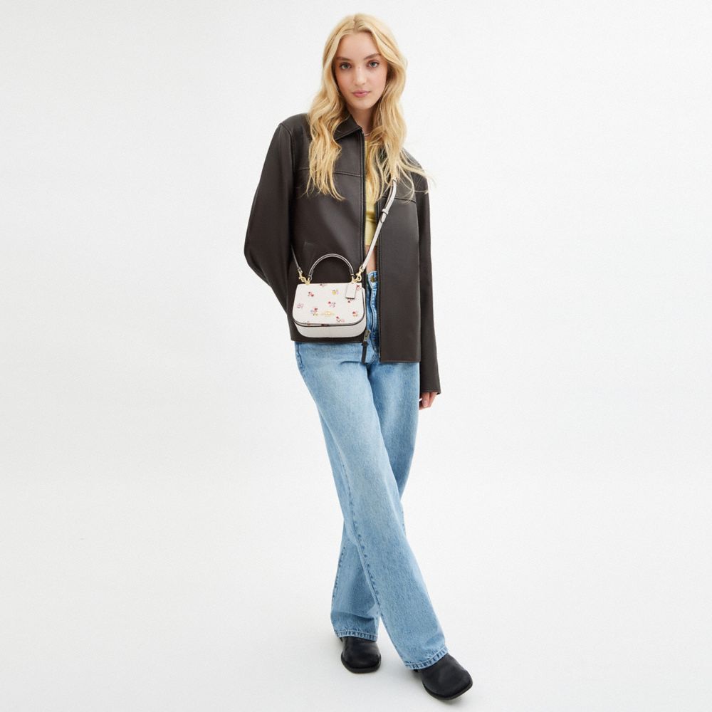 COACH®,Lysa Top Handle Bag With Heart Print,Leather,Crossbody,Embossed,Logo,Metal,Day Party,Cream,Detail View