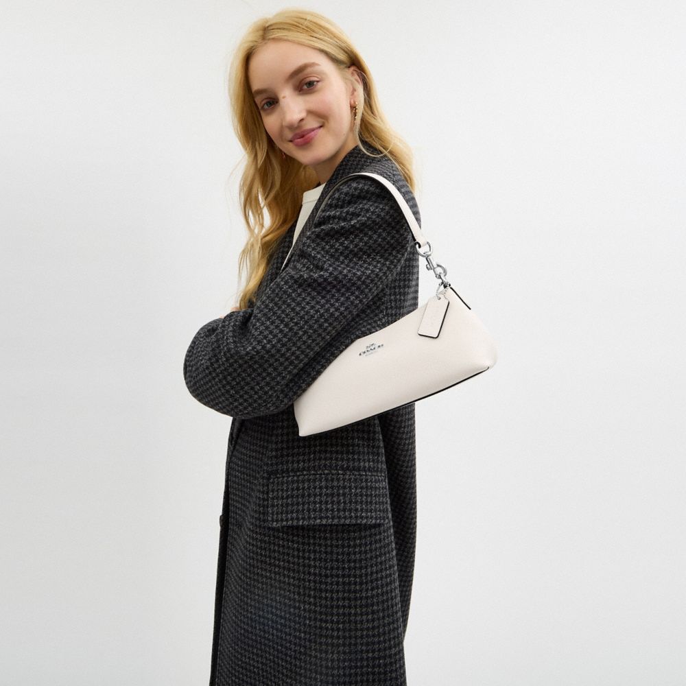 COACH®,CHARLOTTE SHOULDER BAG,Cuir Cross-grain,Argent / Craie,Detail View