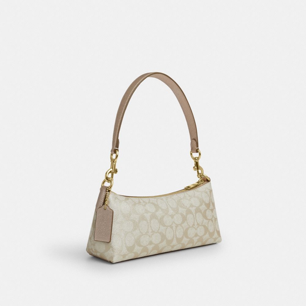 COACH®,Charlotte Shoulder Bag In Signature Canvas,Leather,Canvas,Shoulder Bag,Shoulder Guard,Casual,Gray,Angle View