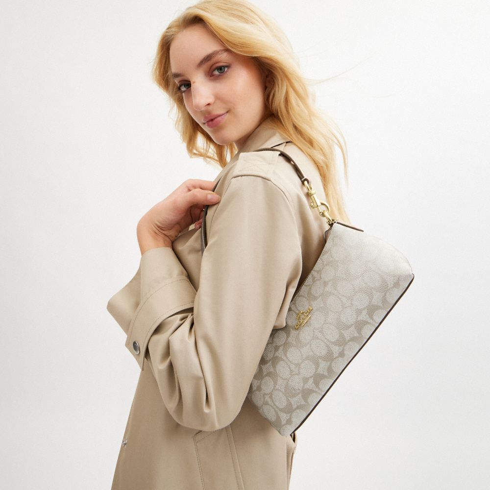 COACH®,Charlotte Shoulder Bag In Signature Canvas,Leather,Canvas,Shoulder Bag,Shoulder Guard,Casual,Gray,Detail View