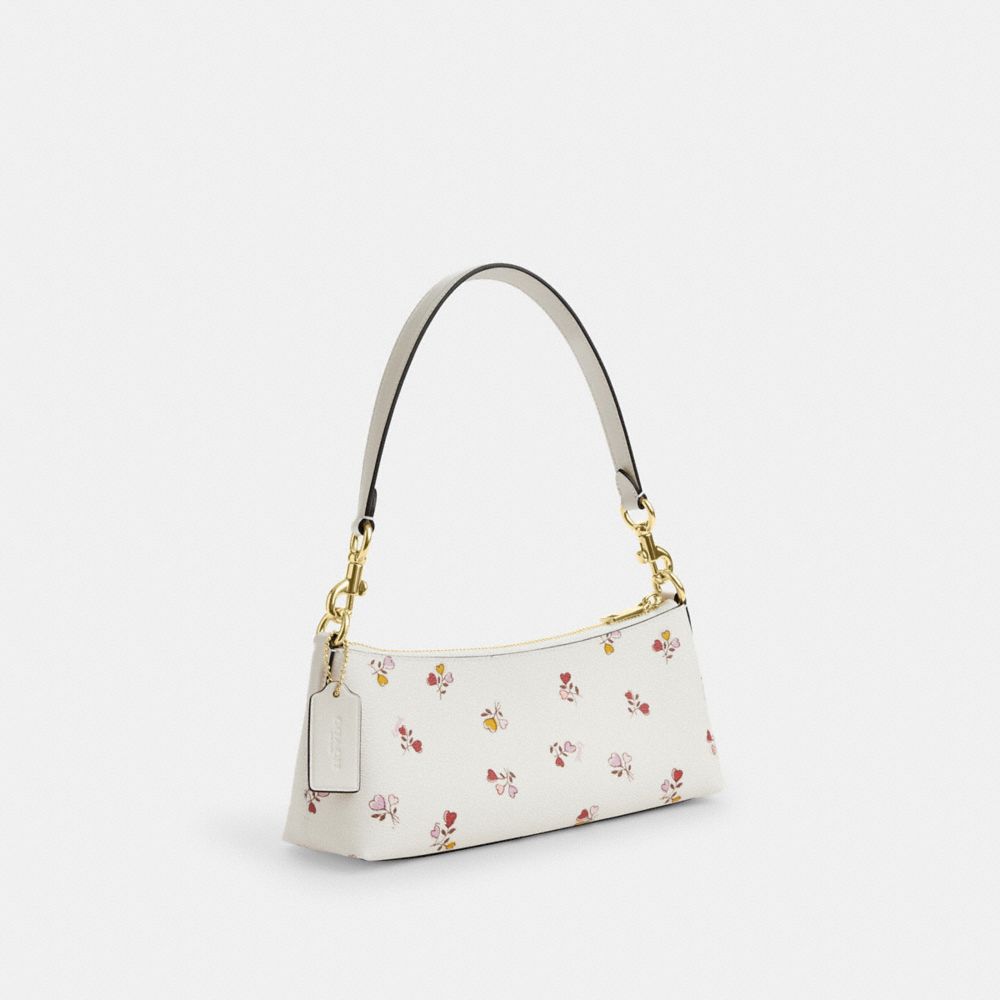 COACH®,Charlotte Shoulder Bag With Heart Print,Canvas,Leather,Shoulder Bag,Embossed,Logo,Metal,Shoulder Guard,Day Party,White,Angle View