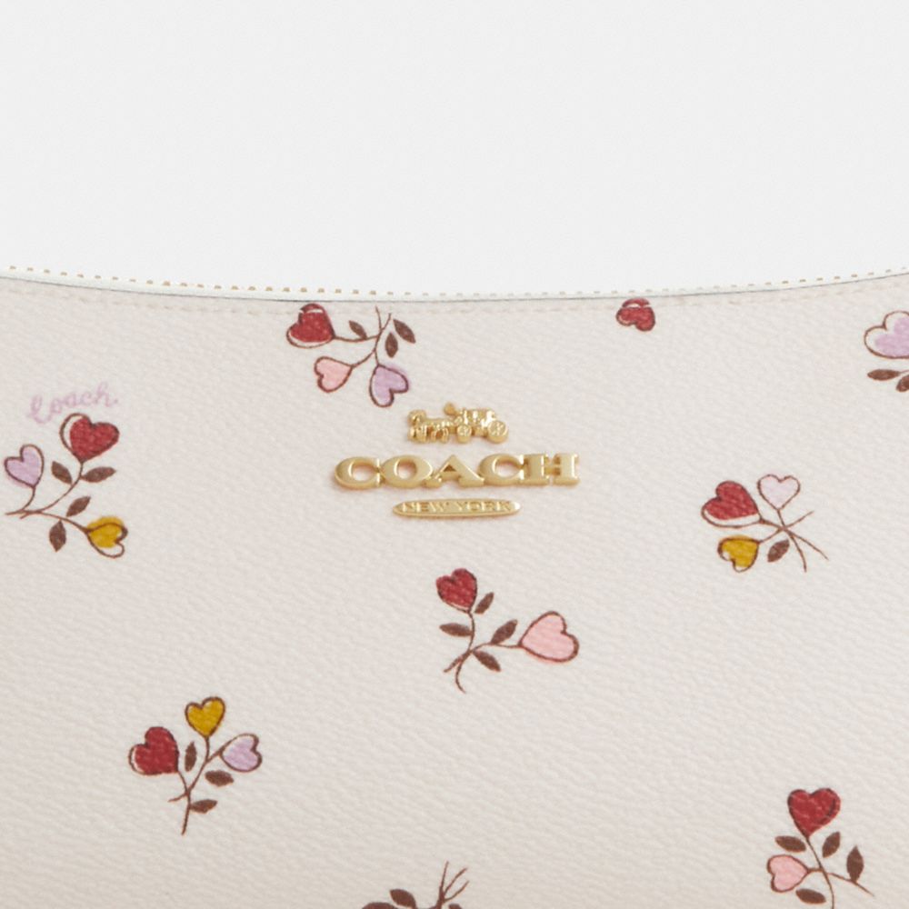 COACH®,Charlotte Shoulder Bag With Heart Print,Canvas,Leather,Shoulder Bag,Embossed,Logo,Metal,Shoulder Guard,Day Party,White