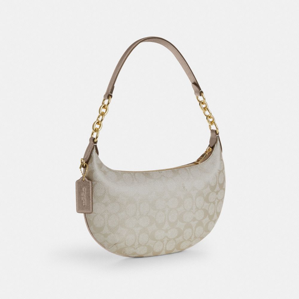 COACH®,Payton Hobo Bag In Signature Canvas,Canvas,Leather,Shoulder Bag,Chain Detail,Casual,Gray,Angle View