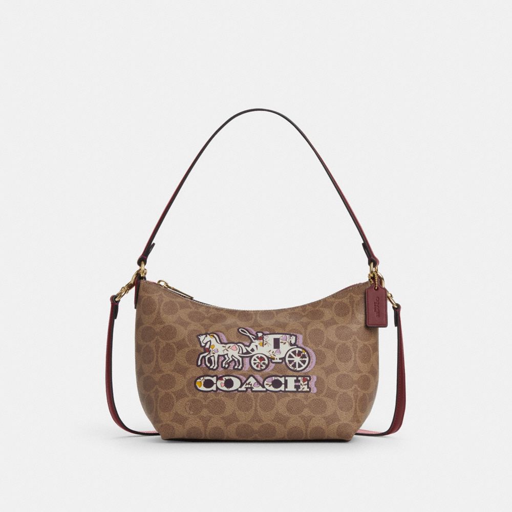 COACH®,Zip Top Shoulder Bag In Signature Canvas With Horse And Carriage Print,,Front View