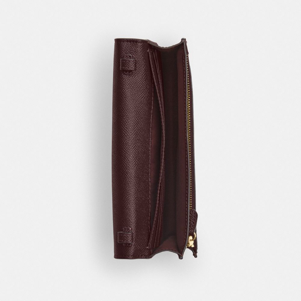 COACH®,Anna Foldover Clutch Crossbody Bag,Leather,Continental,Clutch,Crossbody,Metal,Logo,Casual,Maroon,Inside View,Top View