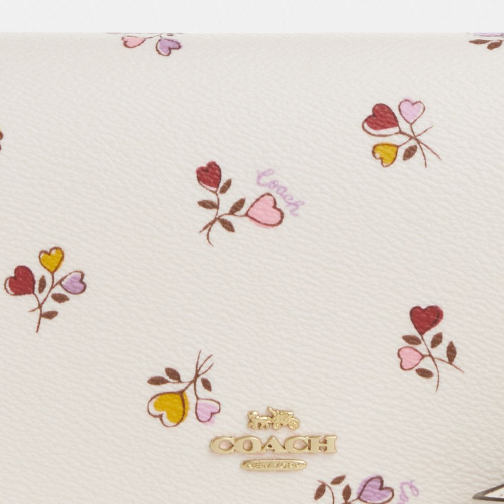 COACH®,Anna Foldover Clutch Crossbody Bag With Heart Print,Leather,Wristlet,Clutch,Crossbody,Metal,Pattern,Logo,Casual,White