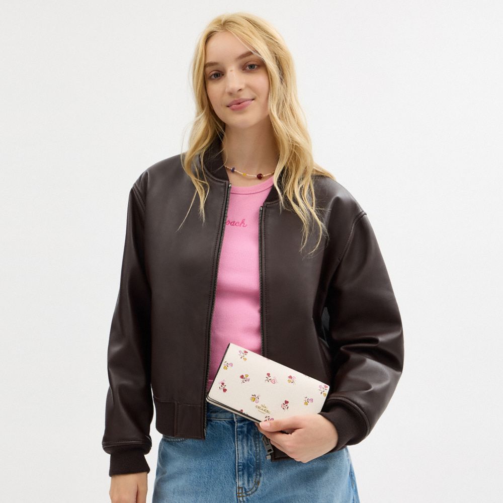 COACH®,Anna Foldover Clutch Crossbody Bag With Heart Print,Leather,Wristlet,Clutch,Crossbody,Metal,Pattern,Logo,Casual,White,Detail View