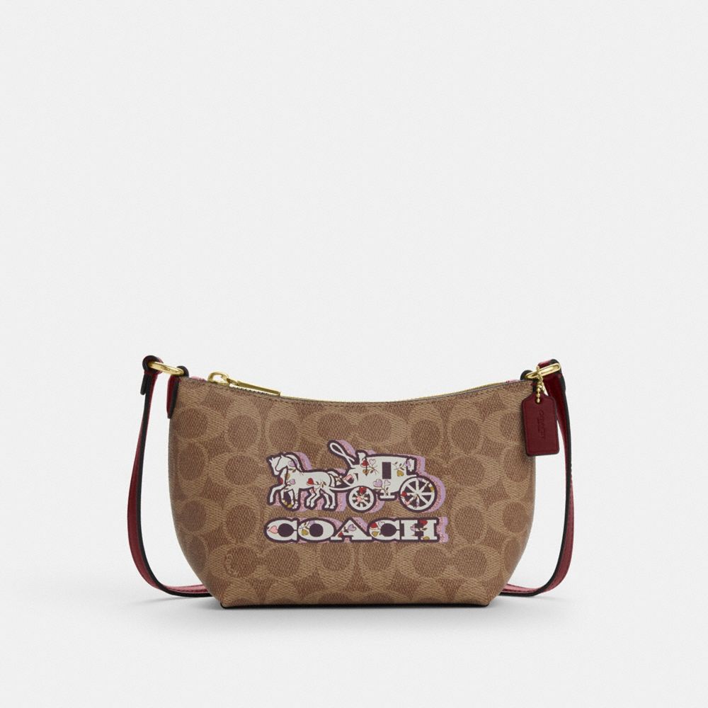 COACH®,Zip Top Crossbody Bag In Signature Canvas With Horse And Carriage Print,,Front View