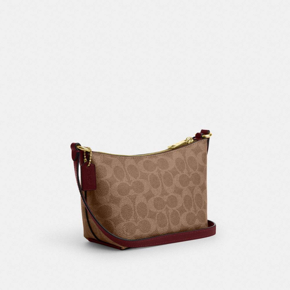 COACH®,Zip Top Crossbody Bag In Signature Canvas With Horse And Carriage Print,,Angle View