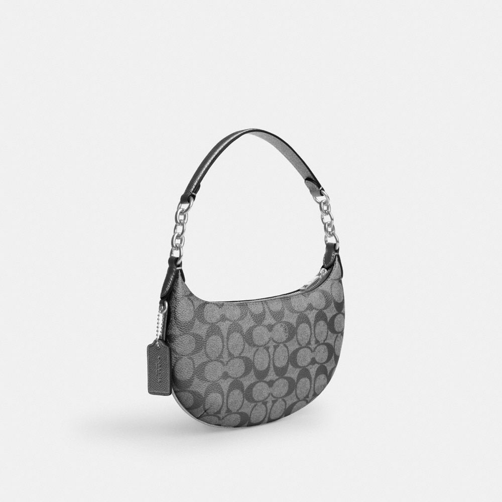 COACH®,Mini Payton Bag In Signature Canvas,Leather,Canvas,Shoulder Bag,Casual,Gray,Angle View
