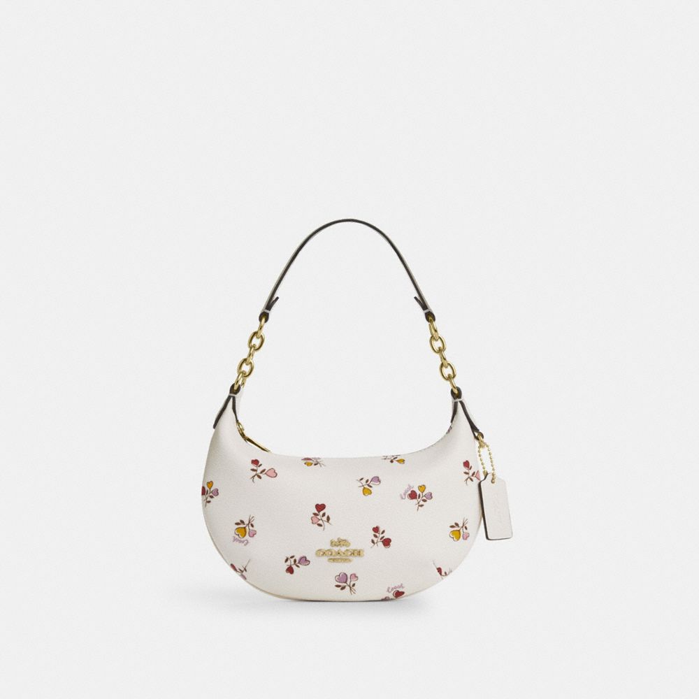 COACH®,Mini Payton Bag With Heart Print,Canvas,Leather,Shoulder Bag,Embossed,Metal,Logo,Chain Detail,Day Party,White,Front View image number 0