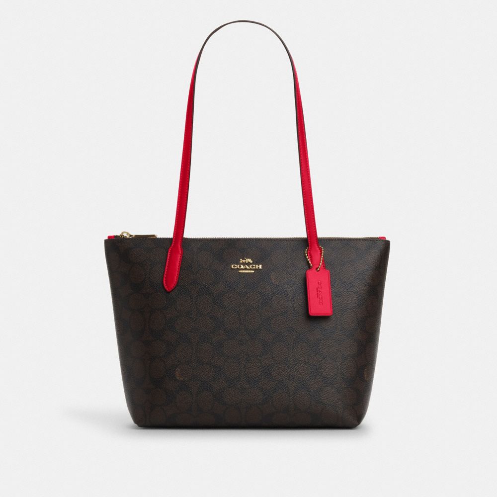 Coach may tote with signature canvas detail sale