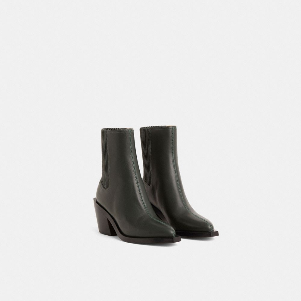COACH®,Restored Prestyn Bootie,Lining Leather,Leather,Bootie,Pleats,Casual,Black,Angle View