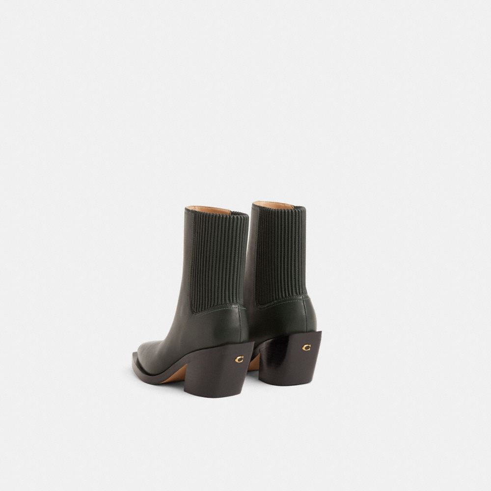 COACH®,Restored Prestyn Bootie,Lining Leather,Leather,Bootie,Pleats,Casual,Black,Back View