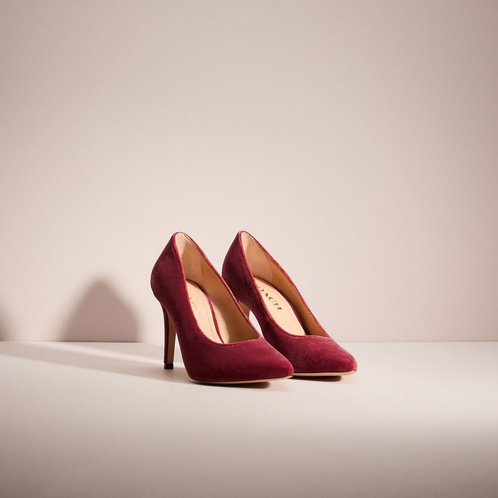 COACH®,Restored Skyler Pump,Lining Leather,Velvet,Leather,Pumps,Cocktail,Maroon,Angle View