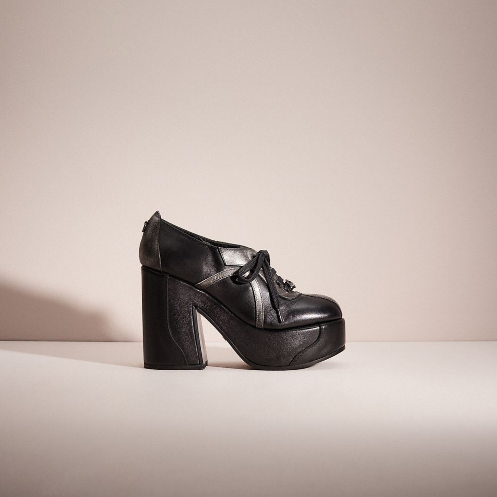 COACH®,Restored Platform Oxford,Lining Leather,Metallic,Leather,Pumps,Color Block,Party,Black,Front View