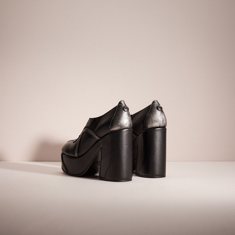 COACH®,Restored Platform Oxford,Lining Leather,Metallic,Leather,Pumps,Color Block,Party,Black,Back View