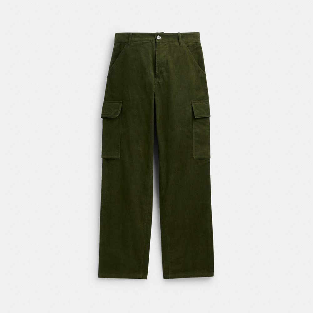 COACH®,Corduroy Cargo Pants,Cotton,Straight,Cargo,Casual,Olive,Front View