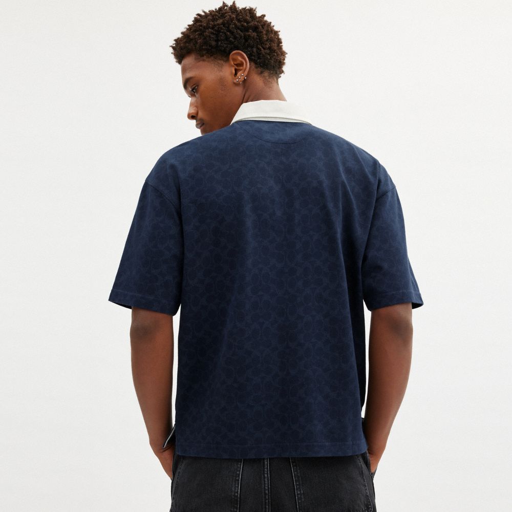 COACH®,Signature Relaxed Rugby Polo In Organic Cotton,Cotton,Polo Shirt,T Shirt,Casual,Navy,Scale View