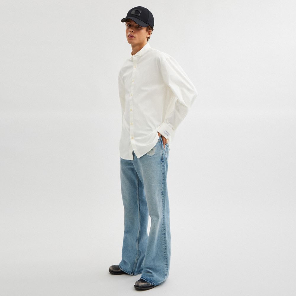 COACH®,Tuxedo Shirt,Cotton,Oxford,Logo,Applique,Work,White,Scale View