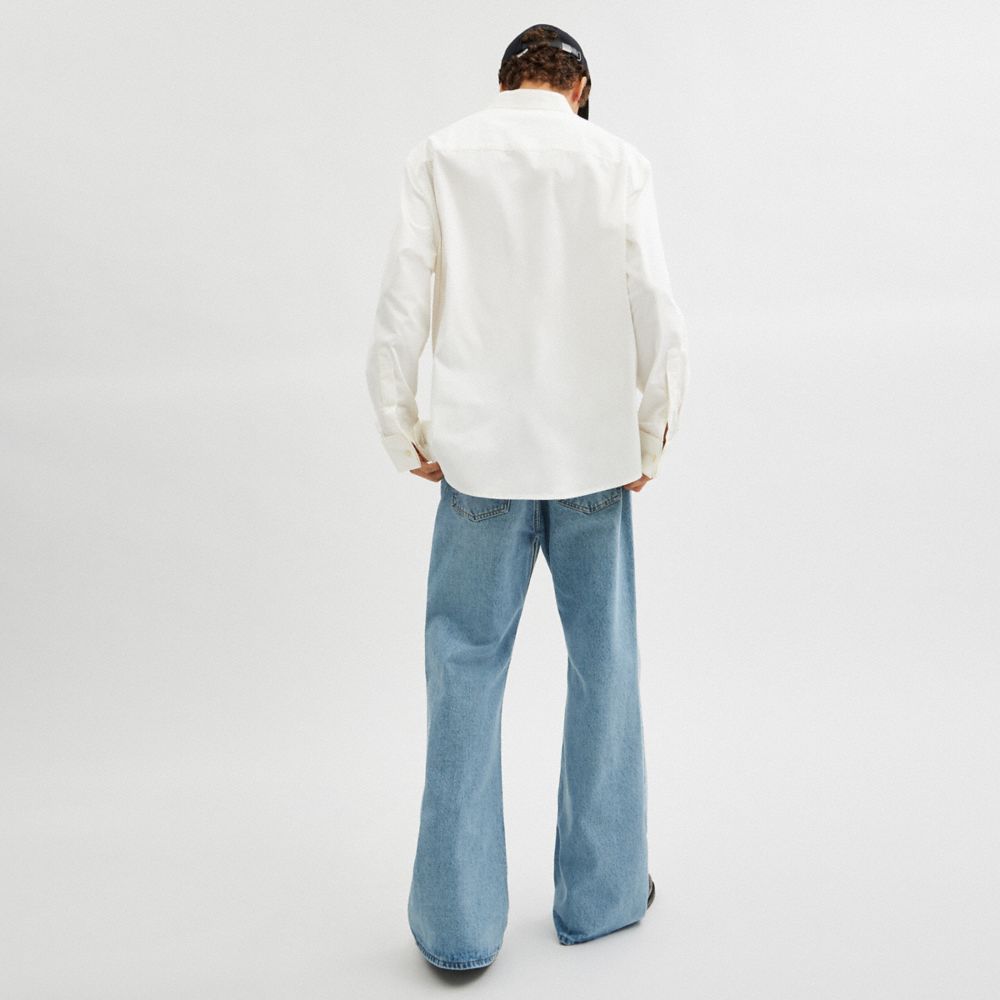 COACH®,Tuxedo Shirt,Cotton,Oxford,Logo,Applique,Work,White,Scale View