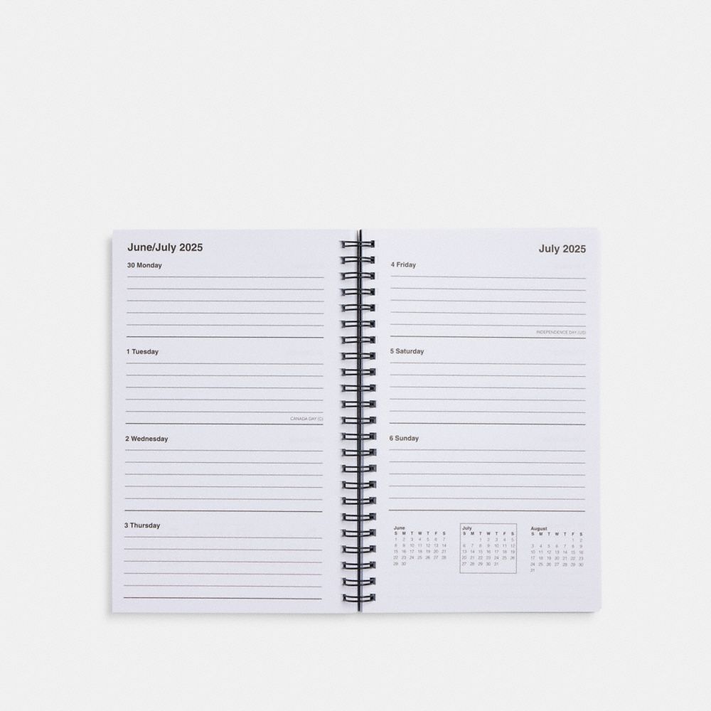 COACH®,2024   2025 6 X8 Spiral Diary Book,Notebook,Black,Inside View,Top View