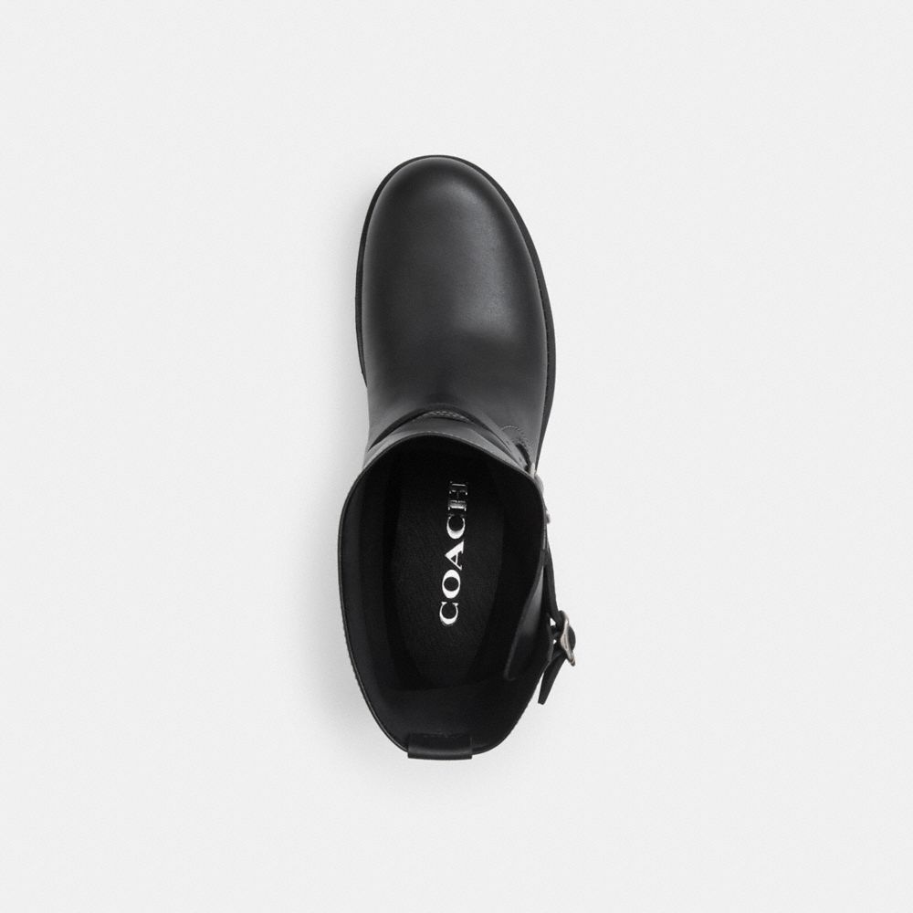 COACH®,Dawn Moto Bootie,Rubber,Moto,Notched Embellishment,Traction,Casual,Black,Inside View,Top View