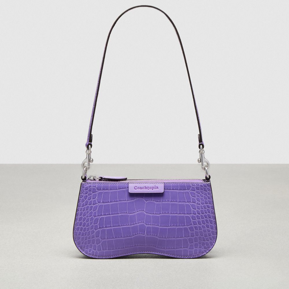 COACH®,Wavy Baguette Bag In Croc-Embossed Coachtopia Leather,Iris,Front View