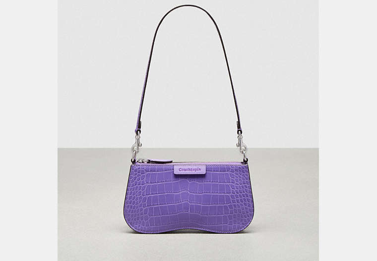 COACH®,Wavy Baguette Bag In Croc-Embossed Coachtopia Leather,Iris,Front View