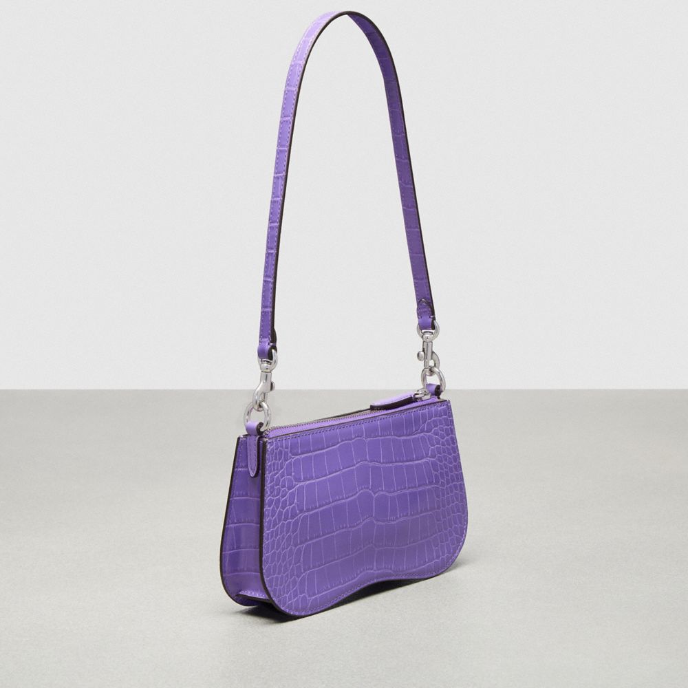 COACH®,Wavy Baguette Bag In Croc-Embossed Coachtopia Leather,Iris,Angle View