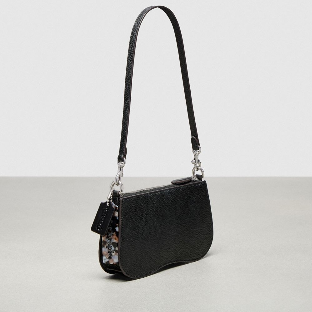 COACH®,Wavy Shoulder Bag In Pebbled Coachtopia Leather,Black,Angle View