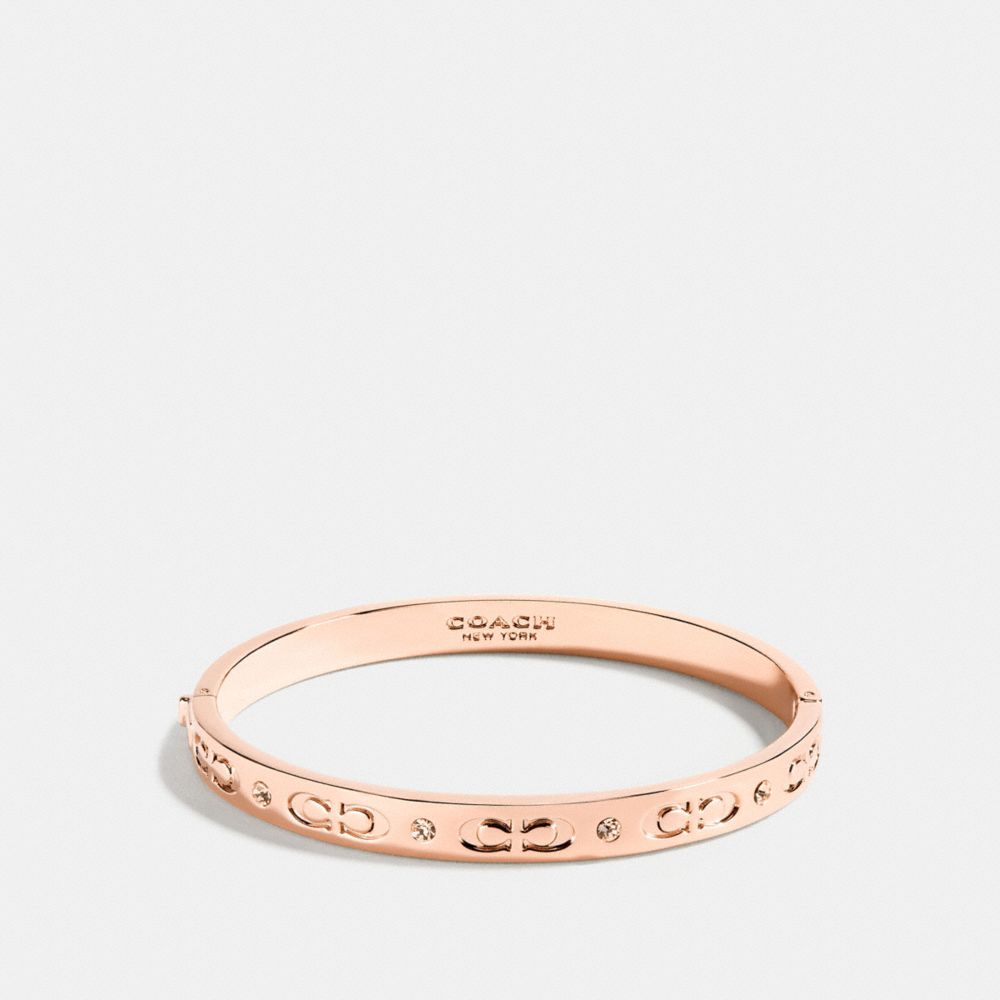 COACH®,SIGNATURE HINGED BANGLE,Rose Gold,Front View