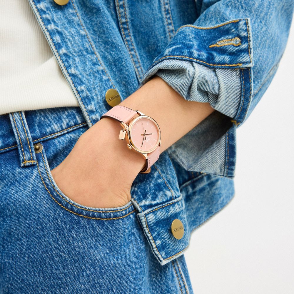 COACH®,Ruby Watch, 32 Mm,Analog,Crystal,Word Embellishment,Logo,Water Resistant,Casual,Pink,Detail View